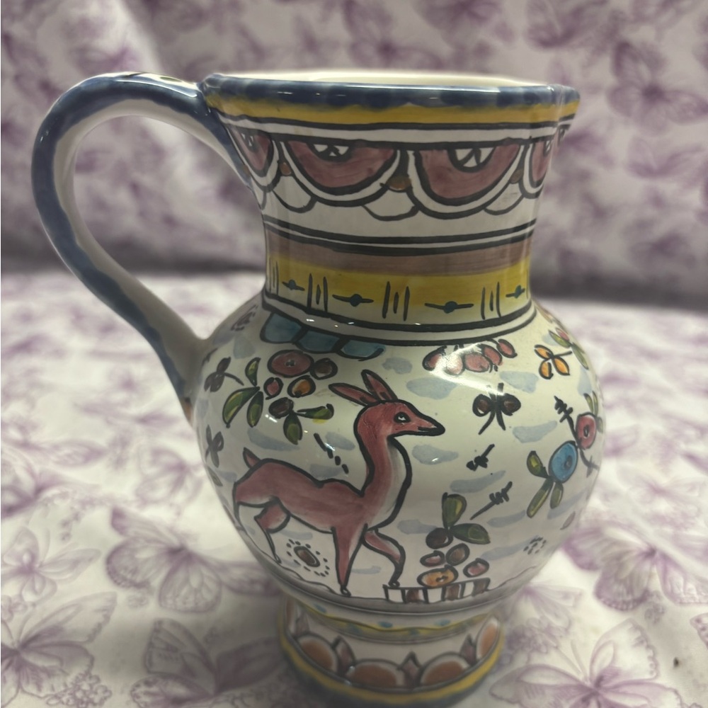 🗝️Antique Artisan Ceramic Pitcher with Animal Motif